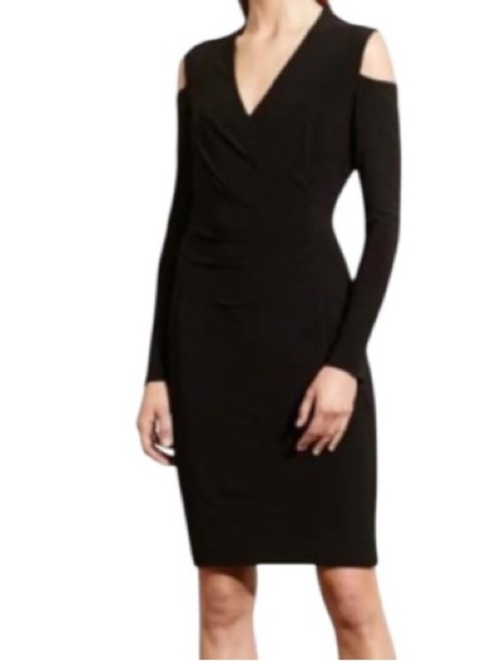 NWT Ralph Lauren Black Cold-Shoulder V-Neck Sheath Dress size 2